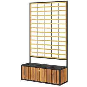 Wooden Raised Garden Bed with Trellis, Removable Pots for Backyard, Patio, Balcony, 29" x 11" x 52", Teak