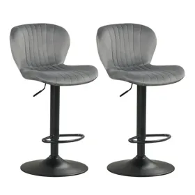 2-Pack Adjustable Height Bar Stools With 360Â° Swivel, Dutch Velvet Upholstered Bar Chai - Gray