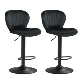 2-Pack Adjustable Height Bar Stools With 360Â° Swivel, Dutch Velvet Upholstered Bar Chai - Black