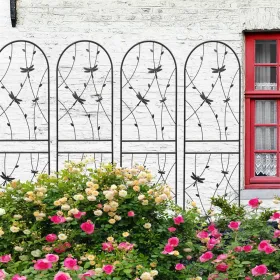 4 Pack Metal Garden Trellis 71" X 19.7" Rustproof Trellis For Climbing Plants Outdoor Flower Support Dragonfly Deco Black