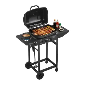 2 Burner BBQ Propane Gas Grill With Side Burner 24000 BTU Output Stainless Steel Barbecue Grill With Enameled Grates And Side Tables For Outdoor Cooki