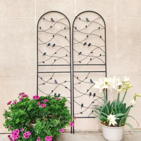 2 Pack Metal Garden Trellis 71" X 19.7" Rustproof Trellis For Climbing Plants Outdoor Flower Support Bird Deco Black