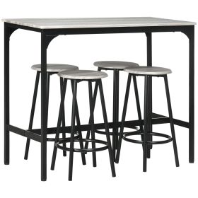 5-Piece Industrial Dining Set Gray Bar Table and Round Stools Metal Frame for Pub Dining Room