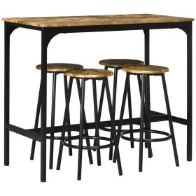 5-Piece Industrial Dining Set Bar Table and Round Stools Metal Frame for Pub Dining Room
