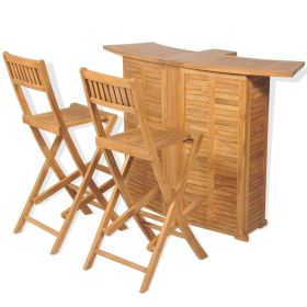 Outdoor Bar Set Brown Solid Teak Wood Medium Foldable