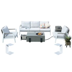 7-Piece Patio Aluminum Sofa Set with Rectangular Firepit Table & Side Table