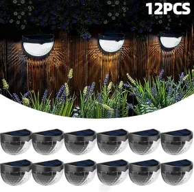 12/6 Solar Fence Lights, Solar Platform Lights, Solar Wall Lights, Rechargeable Solar Cells, Suitable For Front Porches, Security Lights, Wall Install (Option: White-12PCS)