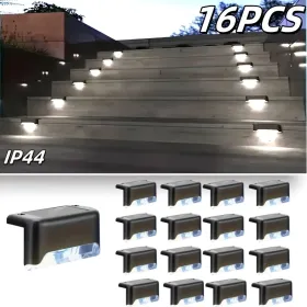 Led Solar Deck Lights 32 Pack Waterproof And Wide Use For Outdoor Stairs Step Fence Railing Yard And Patio Auto On/Off Easy Installation(Warm White) (Option: Whitelight16PCS)