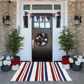 Unique Outdoor Mat, American Vintage Patriotic Star, Machine Washable Non-Slip Mat, Red White Blue Stars & Stripes Design 31x20 Inch Ideal Gift For Pa (Option: 24in16in)