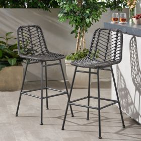Sawtelle Outdoor Wicker Barstools (Set of 2) (Color: as Pic)