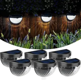 12/6 Solar Fence Lights, Solar Platform Lights, Solar Wall Lights, Rechargeable Solar Cells, Suitable For Front Porches, Security Lights, Wall Install (Option: White-6PCS)